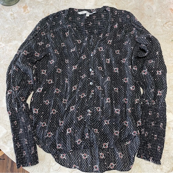 Veronica Beard 100% Silk Sheer Smocked Blouse Puffy Sleeves Sz 10 - Picture 4 of 7